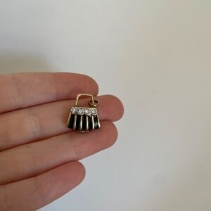 VINTAGE Enamel Rhinestone Handbag Charm Locket Pendant
